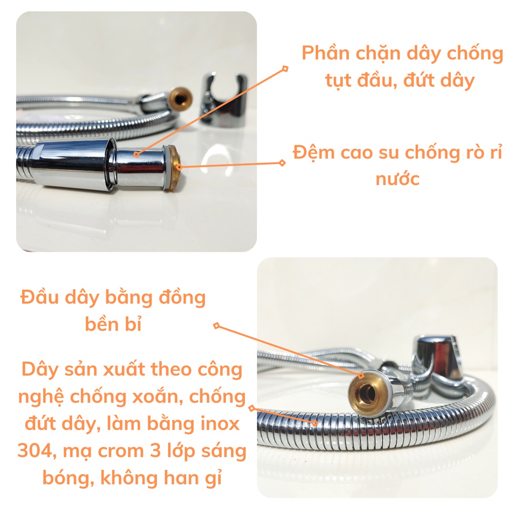 Dây sen, dây vòi xịt vệ sinh Waternymph chống xoắn, chống đứt, chống nổ dây, chịu được áp suất cao