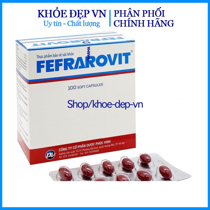 Viên uống Fefrarovit PV Pharma giúp bổ sung sắt, acid folic, vitamin B12 cho cơ thể - Hộp 100 viên