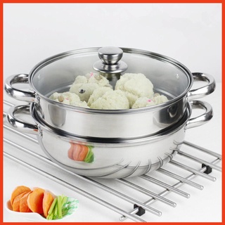 Nồi hấp 2 tầng inox kèm ăn lẩu nắp kính 28cm