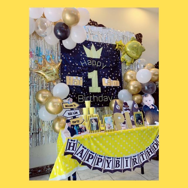 Set bóng trang trí sinh nhật y ảnh, có bạt in 1mx1mvà tên riêng mỗi bé