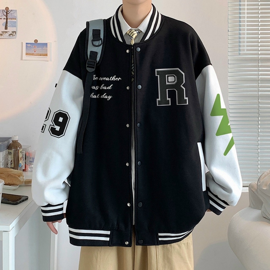Áo Khoác Bomber Nỉ Chữ R UNisex Nam Nữ Hình In Form Rộng Kiểu Dáng Hàn Quốc Freesize Mặc Đi Chơi Đi Học