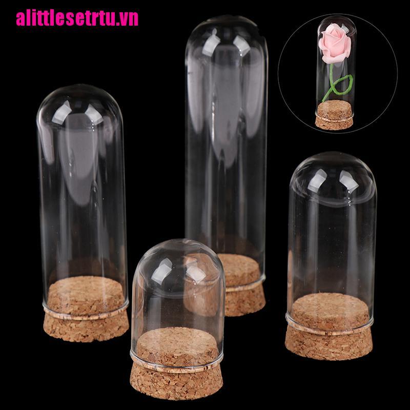 【Trvn】1/6 Doll Glass Dome Display Wood Cork Bell Jar With Wooden Base Decoatio
