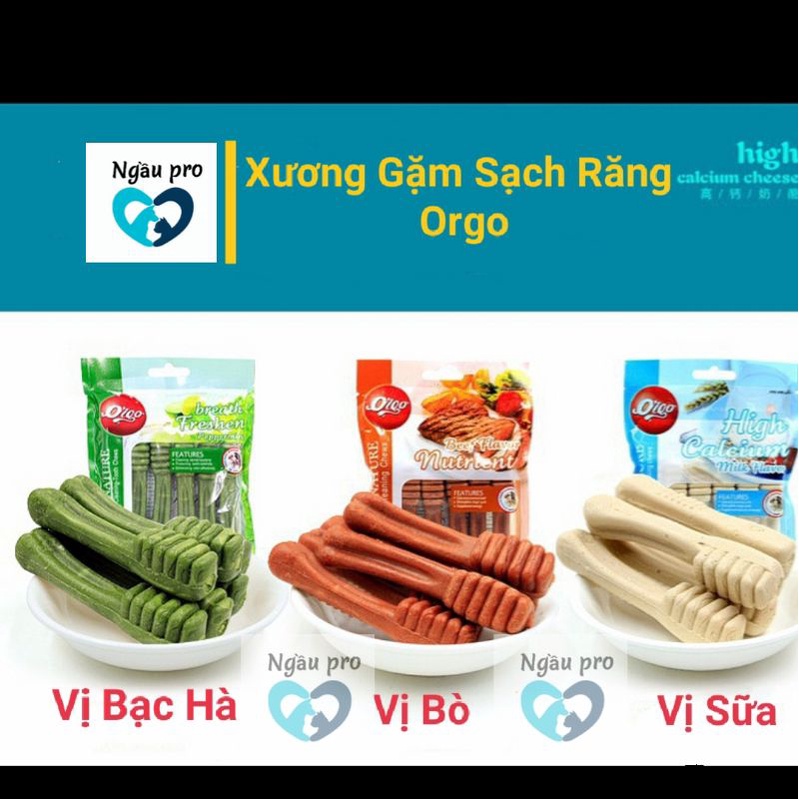 Xương Gặm sạch răng ORGO hình bàn chải cho Chó bổ xung canxi giảm stress - Thức ăn vặt SNACK cho thú cưng đủ vị gói 90g