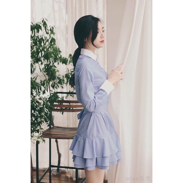 Đầm Sọc Tầng Phối Tay Trắng