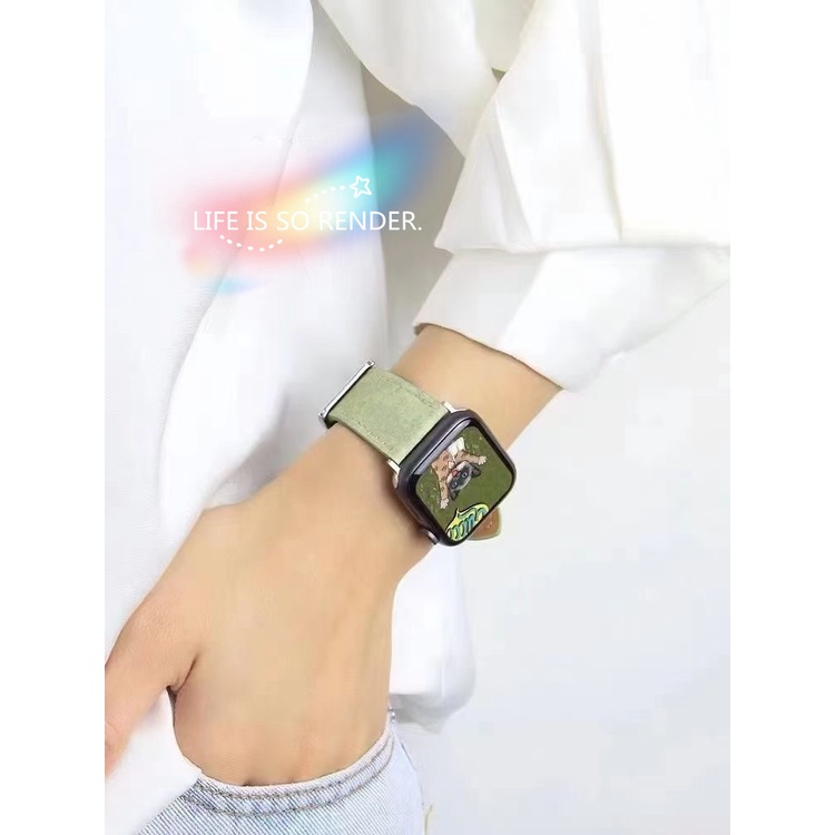 Dây Da Đồng Hồ Đeo Tay 38/40/41mm.40/42/44mm Màu Xanh Bơ Thời Trang Cho Nam Nữ