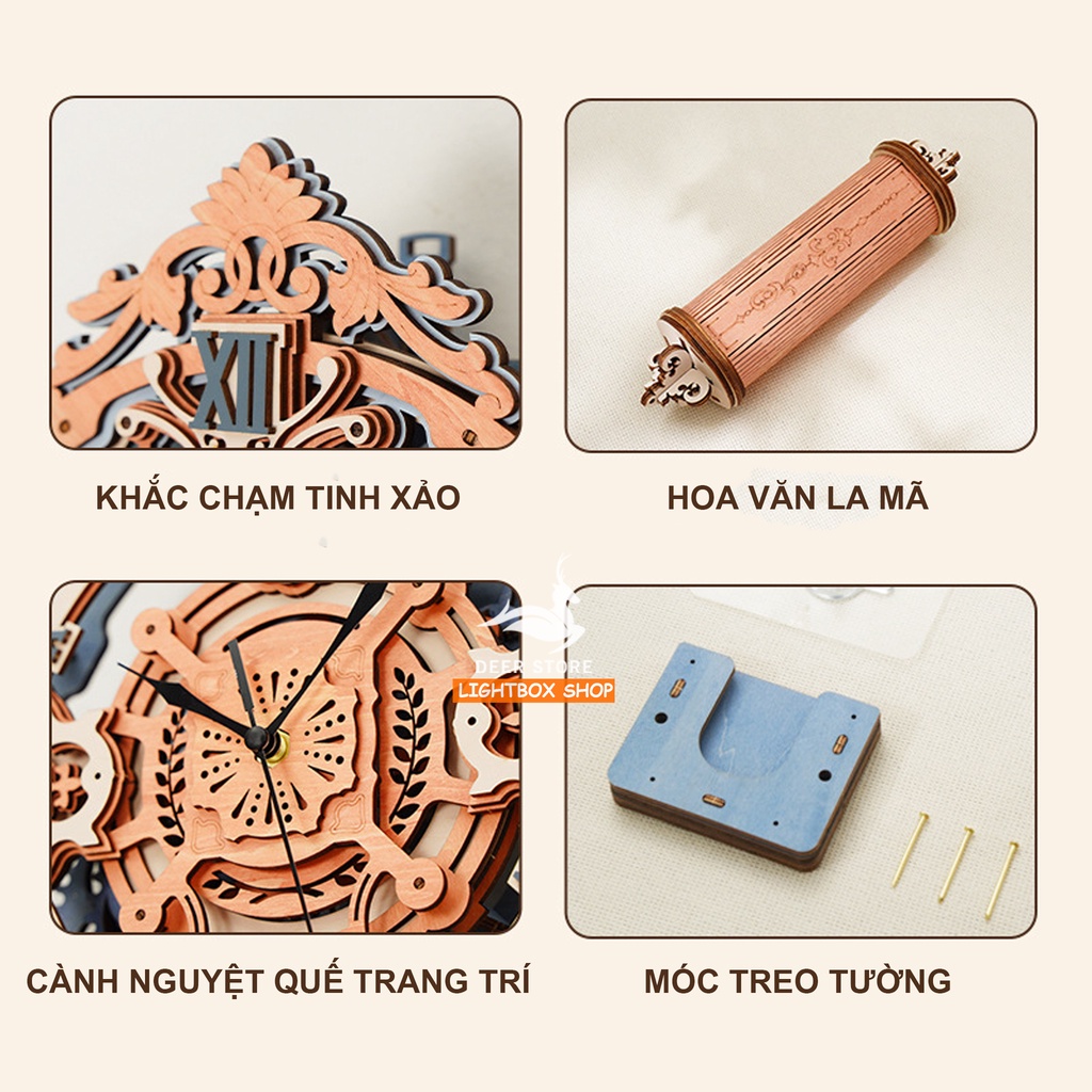 Mô hình ROBOTIME ĐỒNG HỒ TREO TƯỜNG 3D Tự làm bằng gỗ Có con lắc động cơ. ROKR Wall Clock LC701