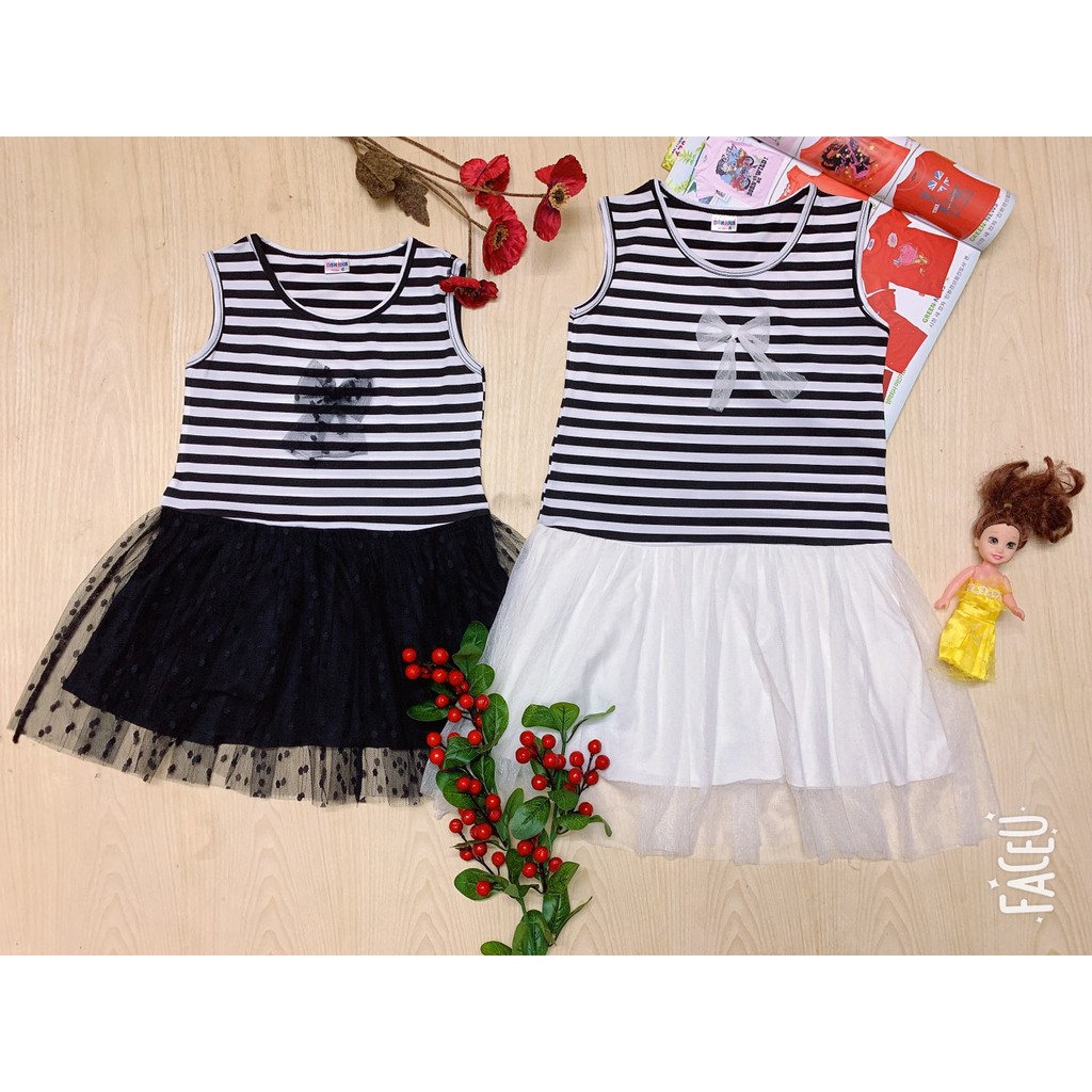 Váy bé gái - Váy sọc kẻ liền thân 2 lớp cho bé gái chất liệu thun cotton - Vạn xuân shop