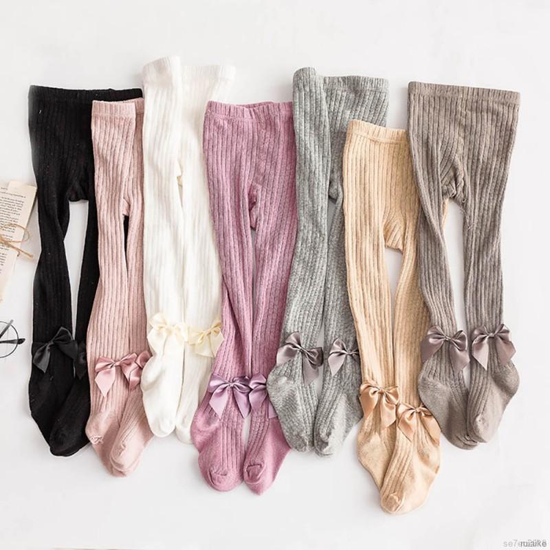 Quần Legging Dệt Kim Cotton Đính Nơ Bướm Dễ Thương Kiểu Hàn Dành Cho Bé Gái