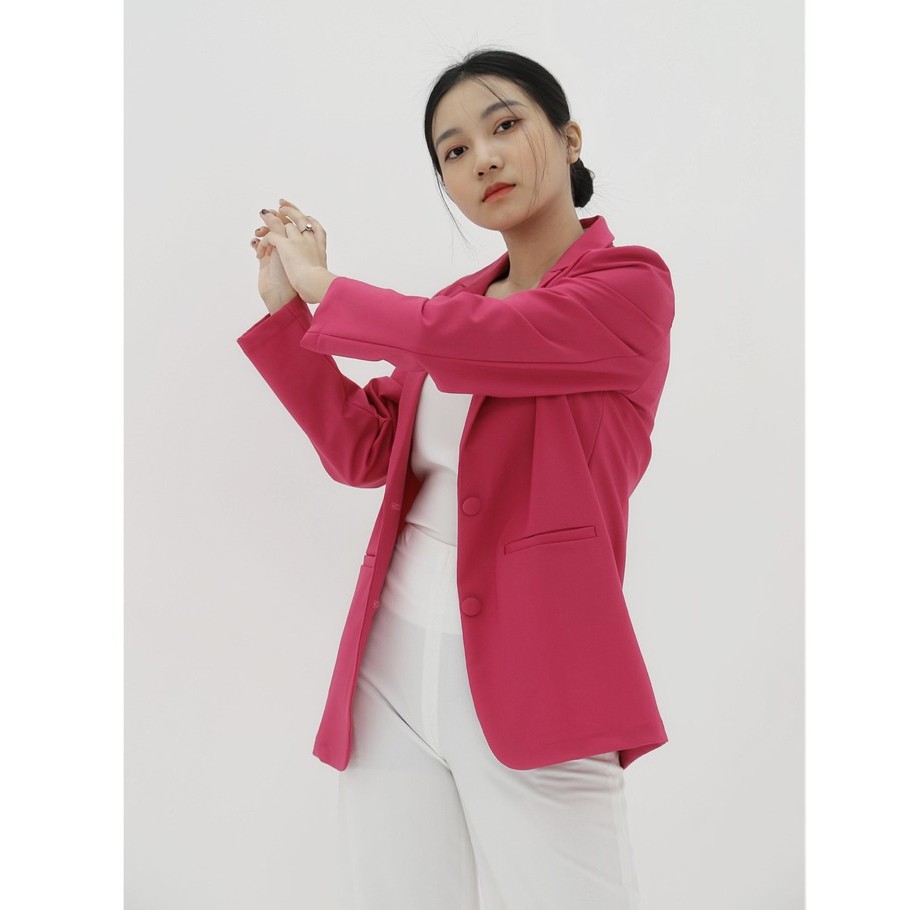 Áo vest blazer nữ KHÀN màu hồng đậm áo khoác công sở tay dài 1 lớp phong cách Hàn Quốc | BigBuy360 - bigbuy360.vn