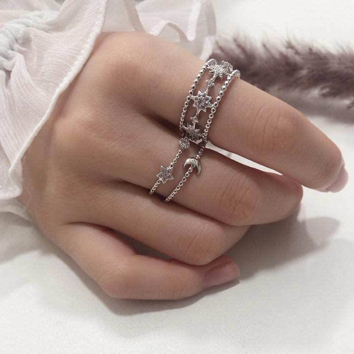 Nhẫn bạc ngôi sao tuyết phong cách Hàn Quốc xinh xắn dễ thương