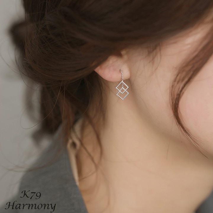 Khuyên tai nữ bạc ta dài hình thoi 2 màu độc đáo đơn giản Lucy | HARMONY ACCESSORIES K79