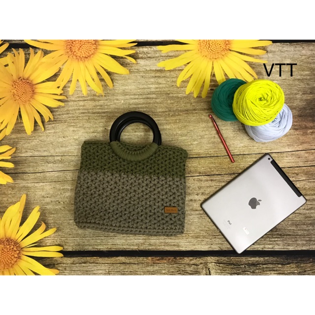 Túi xách handmade bằng sợi vải mẫu 05 (hình chụp từ sản phẩm thật)