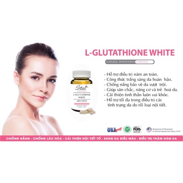 Viên uống chống nắng trắng da L-Glutathione white hỗ trợ giảm nám, cân bằng nội tiết tố (usa)