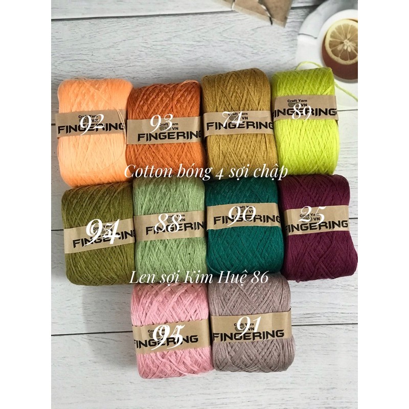 Cotton bóng 4 sợi chập ( Sợi Fingering - bảng màu đầy đủ )