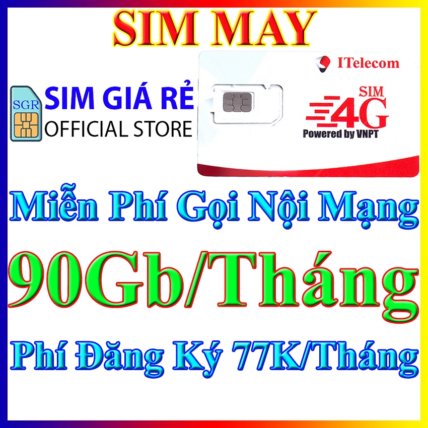 Sim Itelecom mạng sim 4G Vinaphone gói 3GB/ngày (90GB/tháng) + Miễn phí gọi nội mạng Vina 4g