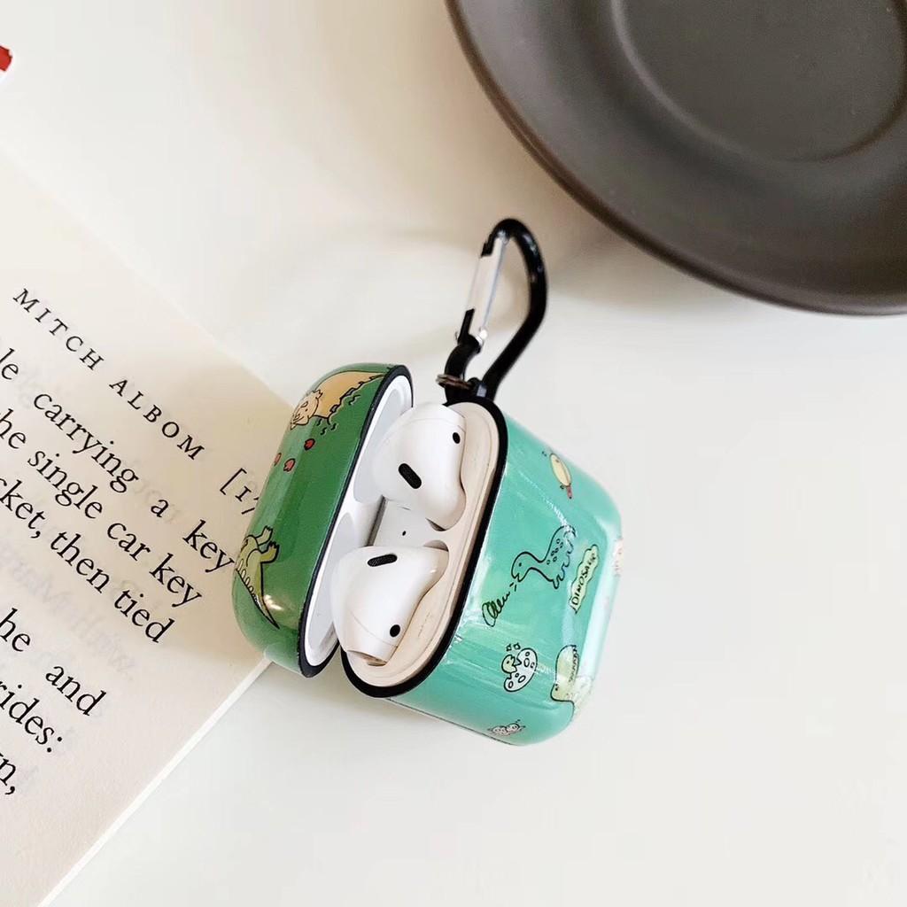 Túi đựng tai nghe Airpods Case có móc khóa họa tiết khủng long dễ thương Green AirPod Soft Case With Keychain