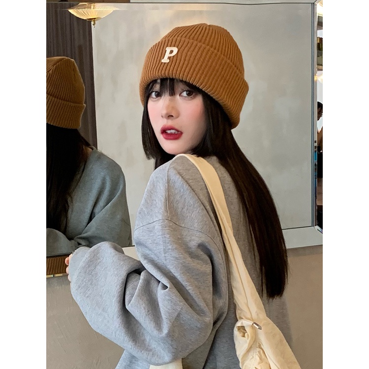 Nón len giữ ấm in chữ phong cách Hàn Quốc thời trang cho nữ