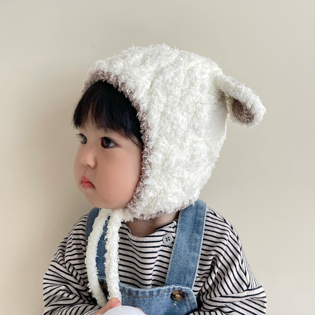 Mũ len lông cừu tai gấu cho bé Mũ len cho bé từ 4 tháng đến 3 tuổi