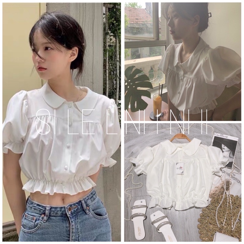 ✨ Áo Sơ Mi Dáng Ngắn Viền Bèo Cổ Sen 🦋 Áo Croptop SơMi Trắng Nữ Cộc Tay 🦋