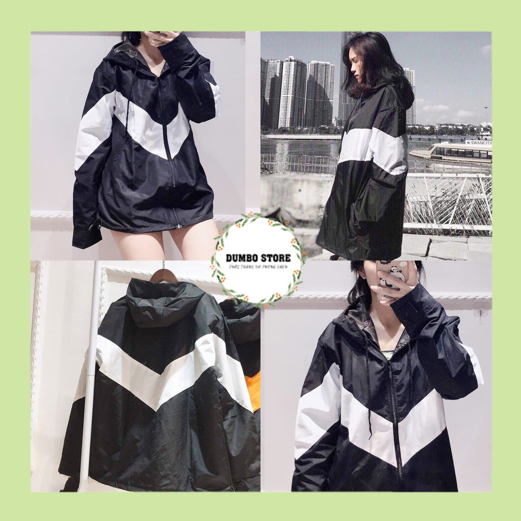 Áo Khoác Gió 2 Lớp Dày Dặn Phối Màu Đen Trắng Siêu Đẹp - DumboStore - mã 720