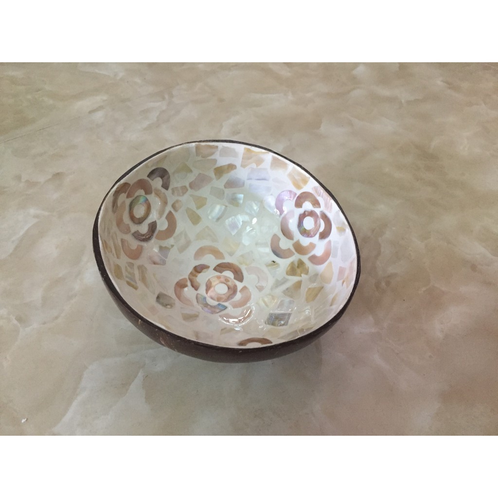 Bát, gáo dừa sơn mài khảm trai, cẩn trứng ngâm tay tiệm nail, spa, làm quà tặng, decor trang trí