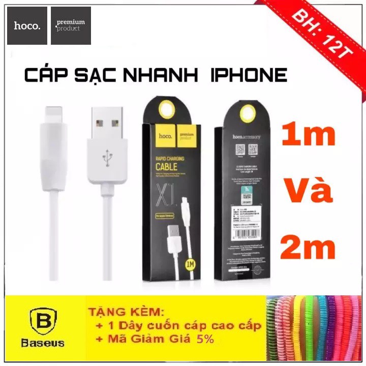 Cáp Sạc Iphone💝SIÊU BỀN💝Dây Sạc Iphone Hoco X1 Lightning Cáp Sạc Truyền Dữ Liệu Chính Hãng Hoco Cho Iphone/Ipad BH 12T