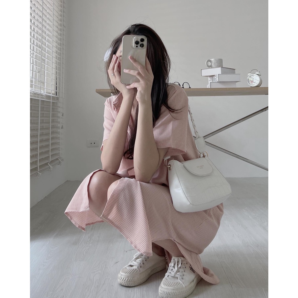 V1904 Váy somi kẻ nhỏ dáng suông Audrey | BigBuy360 - bigbuy360.vn