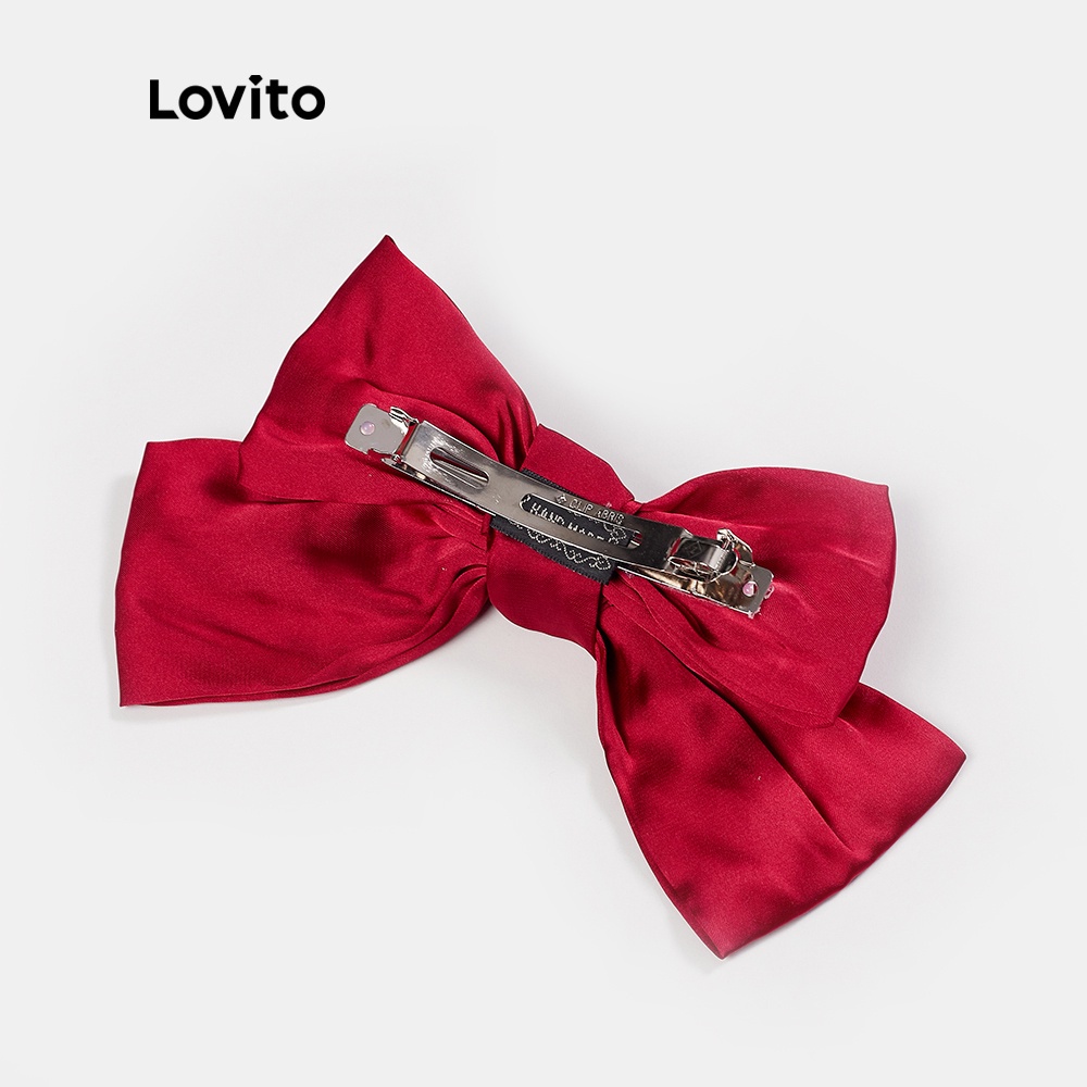 Kẹp tóc Lovito nơ to bằng polyester màu đỏ phong cách Giáng Sinh A07013