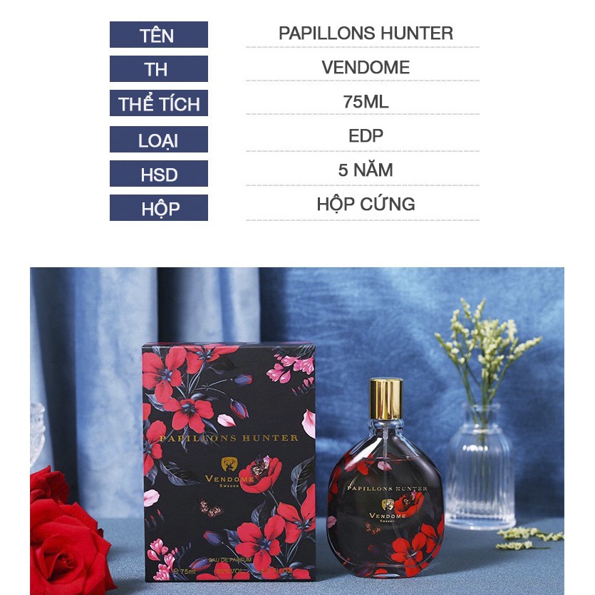 Nước Hoa Nữ VENDOME PAPILLONS Hương Liệu Pháp Cao Cấp 75ml Lưu Hương 12H Tặng Kèm Nước Hoa Sample | BigBuy360 - bigbuy360.vn