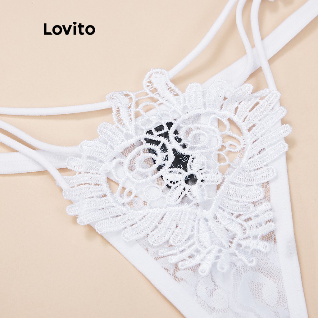 Quần lót Lovito lọt khe ren thêu xuyên thấu cắt xẻ sexy L162224 (Màu đen/trắng)