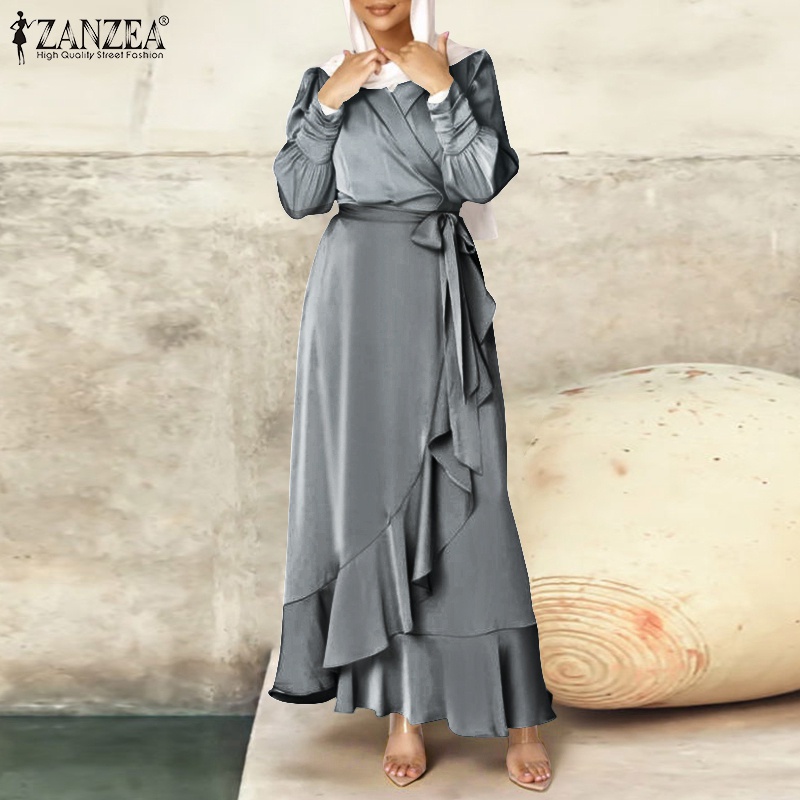 Đầm Zanzea dáng dài kiểu tay dài phối viền bèo nữ tính