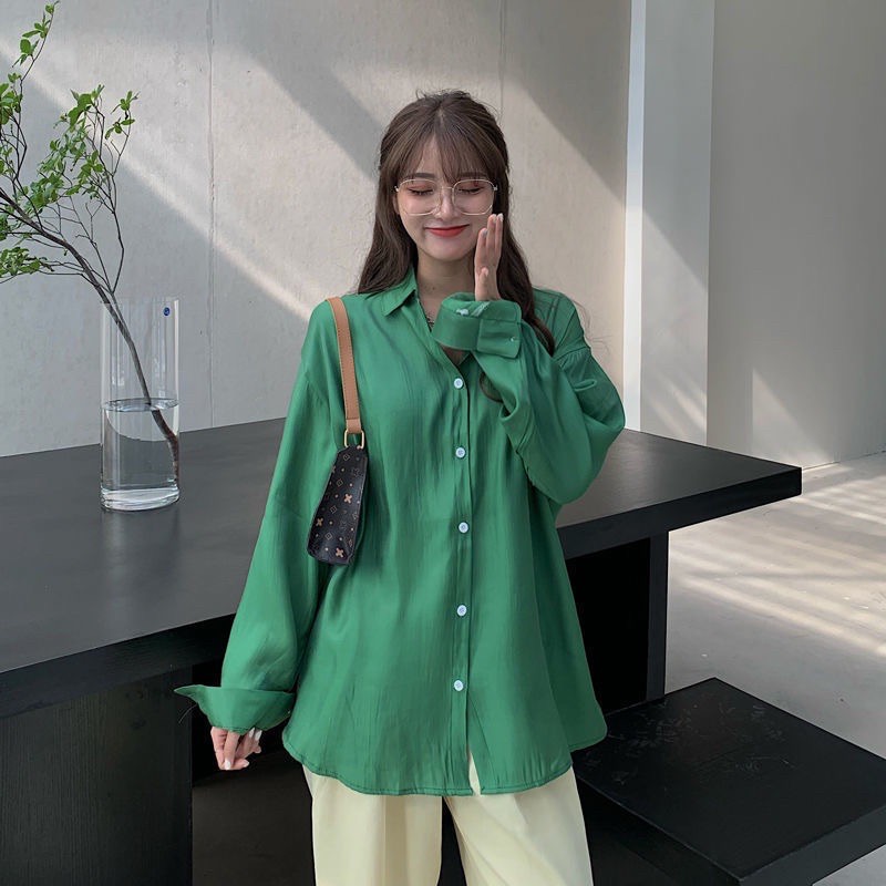 ✨ Áo sơ mi lụa phi bóng màu ghi xanh nhũ vàng sang xịn hot 2020- kèm ảnh thật