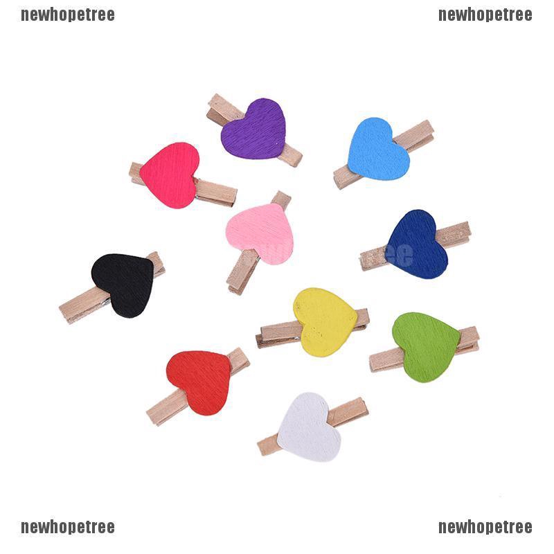 Bộ 10 Kẹp Giấy Bằng Gỗ Hình Trái Tim Dễ Thương