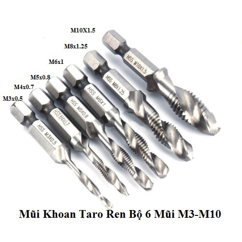 Mũi Khoan Taro Ren Bộ 6 Mũi M3-M10
