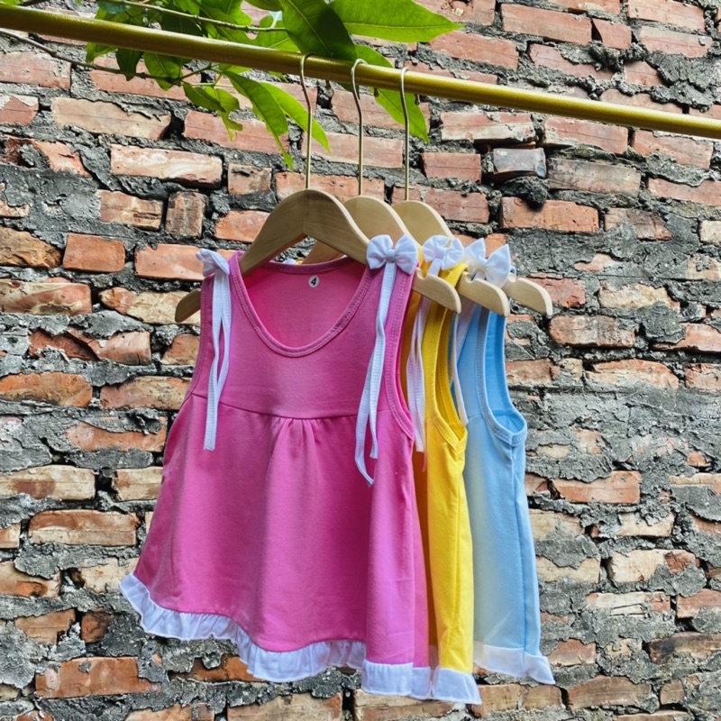 Bộ quần áo bé gái mùa hè chất liệu cotton gắn nơ vai 8-18kg