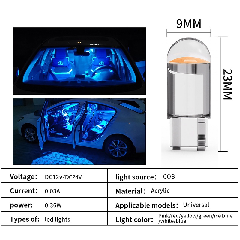 Set 5 Đèn led cob w5w 194 t10 6000k Siêu Sáng Gắn Biển Số Xe Hơi