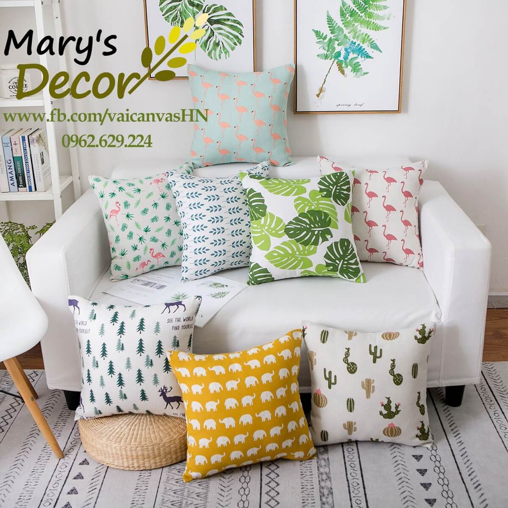 Gối tựa sofa Mary Décor - họa tiết Lá Bodhi G-E04