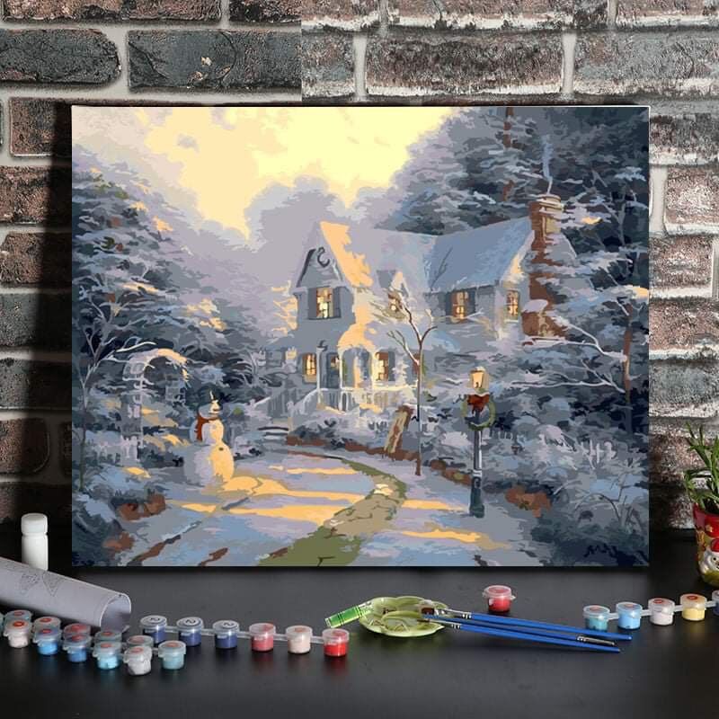 Tranh tô màu số hóa TinaSweet🌈Ngôi nhà mùa đông🌈Tranh sơn dầu số hóa🌈Chuẩn màu