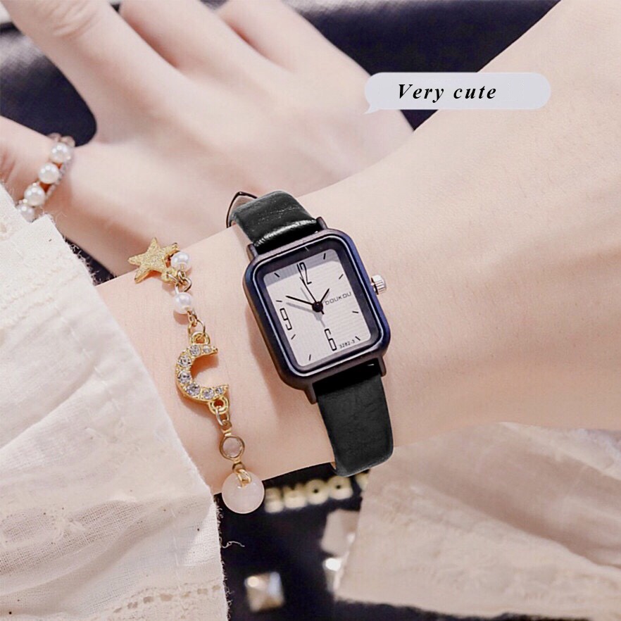 Đồng hồ nữ đeo tay mặt vuông chính hãng dây da đẹp giá rẻ LaCy Watch DHJI0014