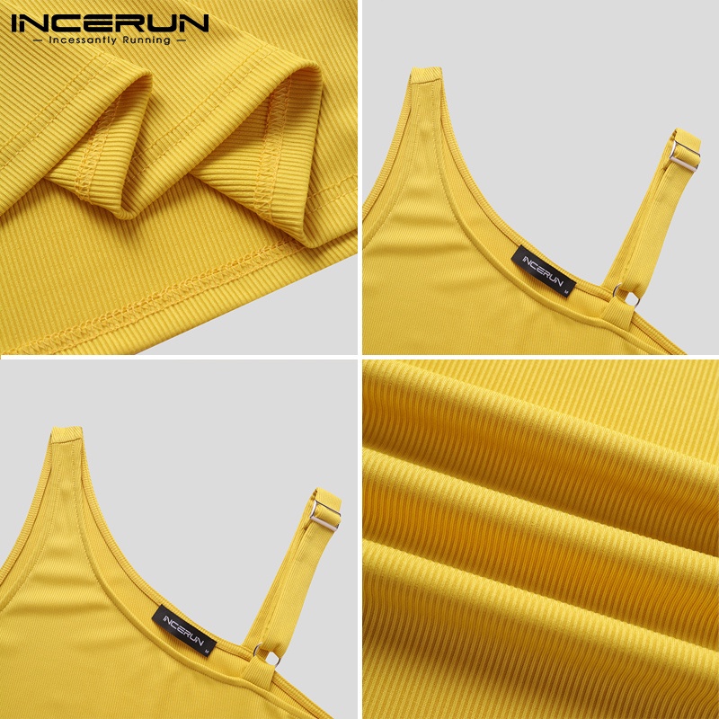 Áo INCERUN không tay phối dây dáng ôm màu trơn mùa hè cho nam