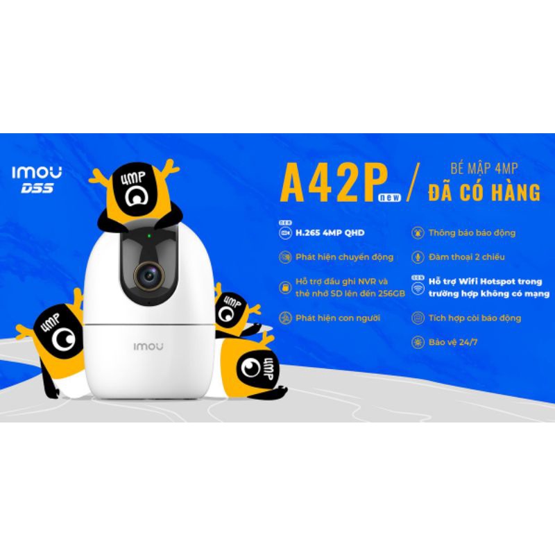 Trợ giá++Wifi 4MP IPC-A42P-B-iMOU (2K) Full HD Còi Hú Báo Động Độ nét cao