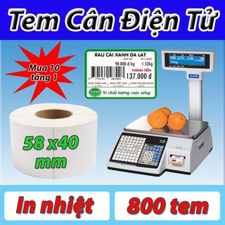 Giấy in tem nhiệt 58x40, Tem cân siêu thị, tem nhãn phụ