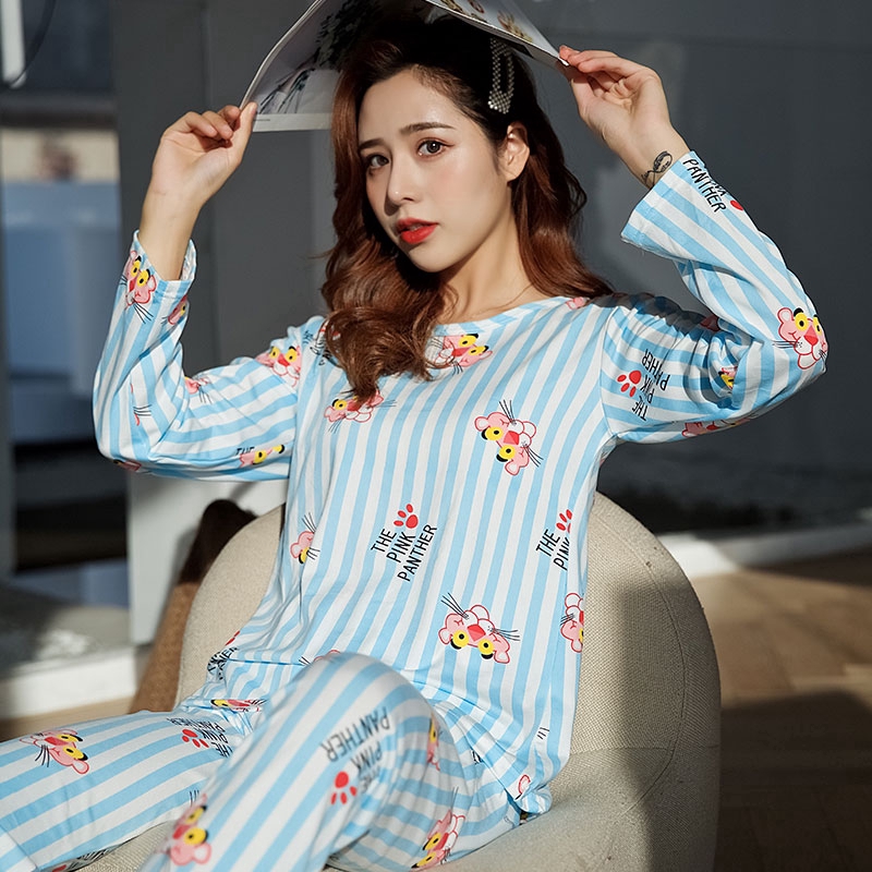 xiaohan korea spring autumn loose female nightwear round neck long sleeve sleepwear set women cute printed pajamas | BigBuy360 - bigbuy360.vn