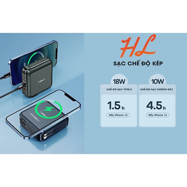 Pin Sạc Dự Phòng 10000mah Remax RPP-145 10000mAh - QC3.0, TypeC PD18W, Wireless Charge - Hưng Long PC