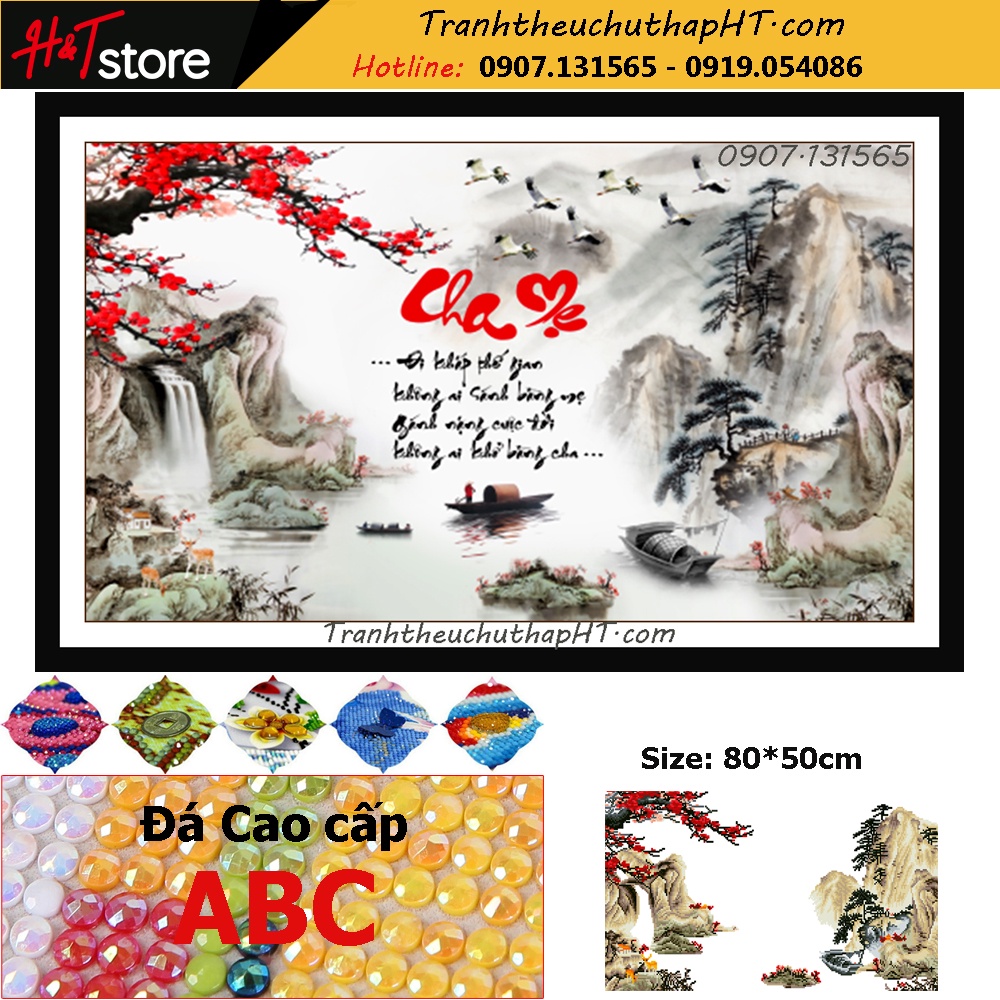 Tranh đính đá - Tranh thêu chữ thập Cha mẹ LV574, LV3532 - Chưa thêu
