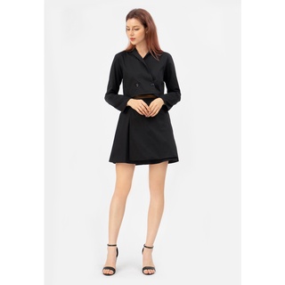  Đầm Set Dài Tay Cách Điệu Áo Vest Chân Váy Thắt Nơ Sau Lưng Màu Đen - Lovadova 20D12C001 