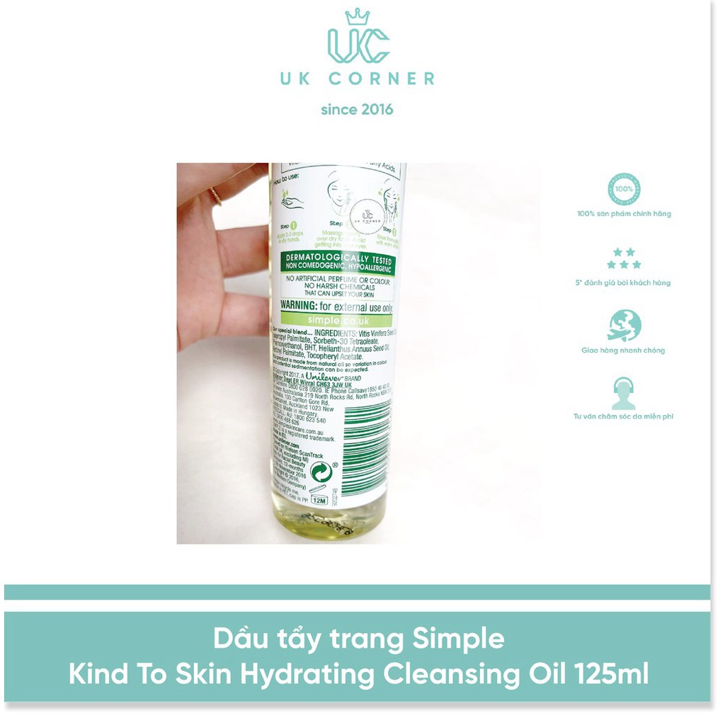 [Mã giảm giá] Dầu tẩy trang Simple Kind To Skin Hydrating Cleansing Oil 125ml