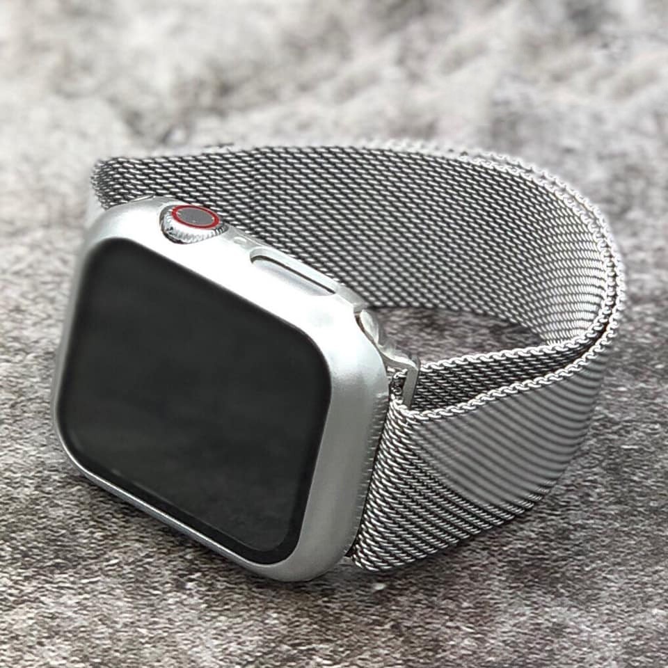 Combo dây thép và Ốp liền kính cường lực cho Apple Watch đồng hồ thông minh iWatch Series1/2/3/4/5/6/SE size 38/40/42/44