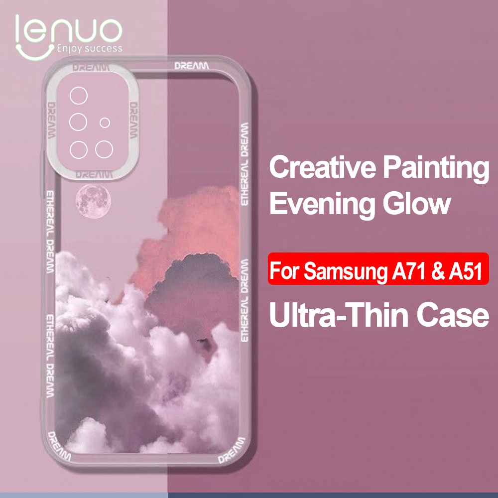 Lenuo Ốp lưng sang trọng cho điện thoại Samsung A71 A51 A31 A21S A11 TPU mềm trong suốt chống va đập Hoa văn hoàng hôn Vỏ điện thoại sáng tạo