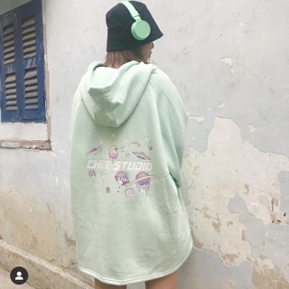 Áo hoodie thiên hà màu bạc hà